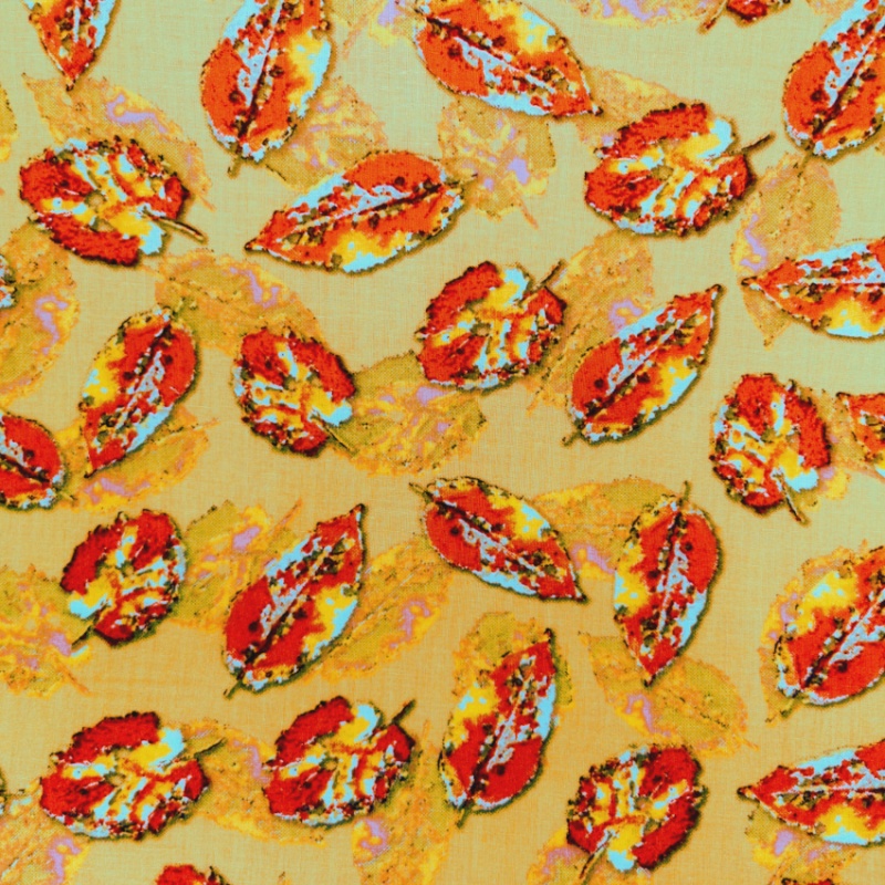 Printed Egyptian Cotton - Orange Leaves on Mustard